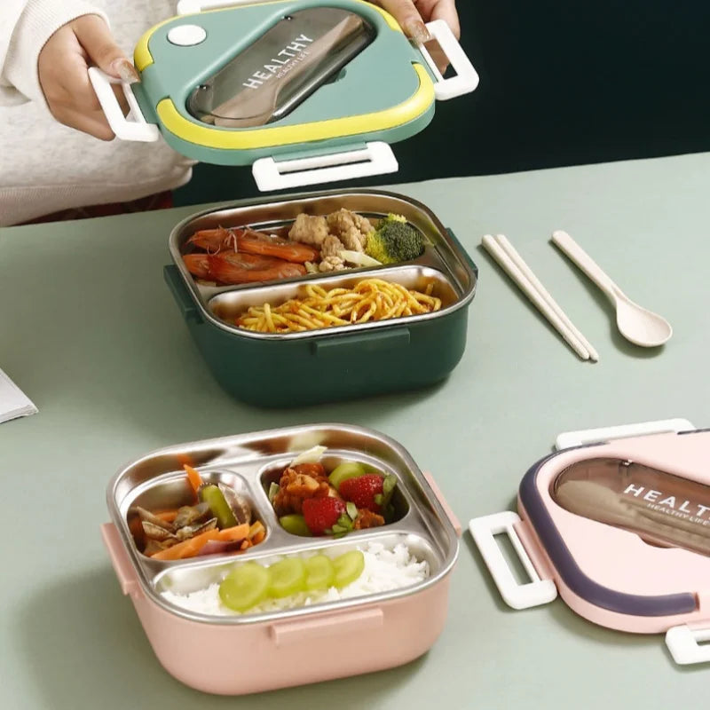 Cute Lunch Box for Kids Compartments Microwave Bento Lunch Box with Fork Spoon Microwave Food Storage Container Outdoor Picnic