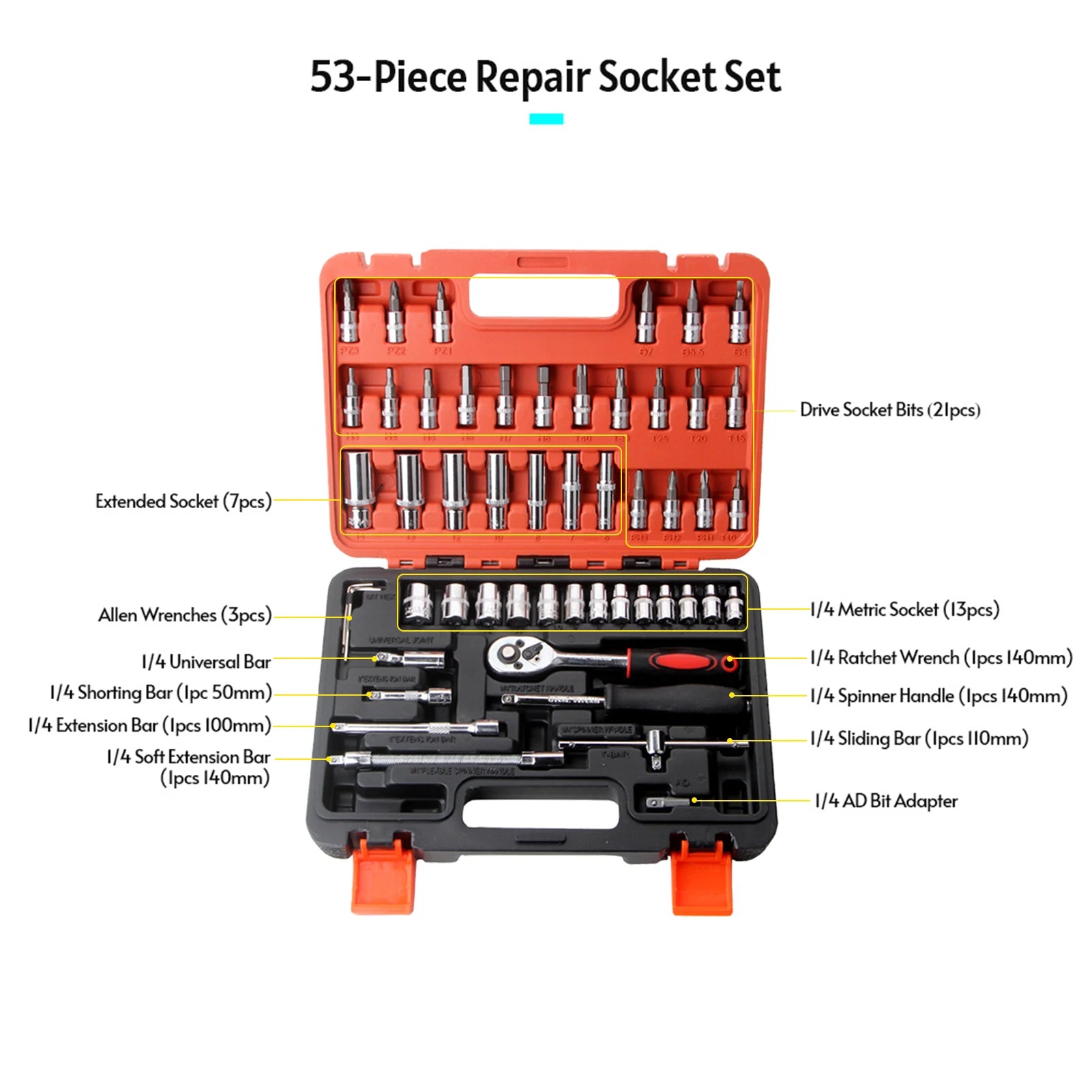 Ratchet Wrench Socket Tools Set 1/4-inch Drive Screwdriver Repairing Kit Combination Socket Wrench Drive Socket