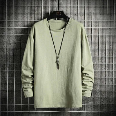 Harajuku Long Sleeve T Shirt Men Solid Color Cotton Soft O-Neck Basic Tops Tees