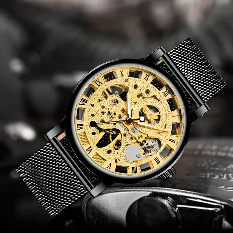 Winner Golden Watches Men Skeleton Mechanical Watch Luxury Hand Wind Wristwatch