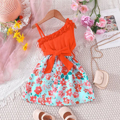 Summer Ruffles Floral Off Shoulder Sleeveless Kids Princess Dresses