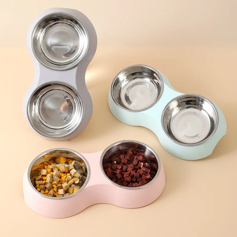 Double Pet Food Bowl Stainless Steel Drinkware Pet Drinking Food Dog Food Puppy Feeding Supplies