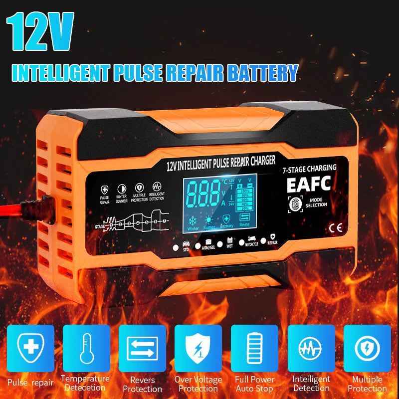 NEW 240W Car Battery Charger 12V 12A 10A Batteries 7-Stage Charging Pulse Repair with Digital LCD Display for Car Motorcycle