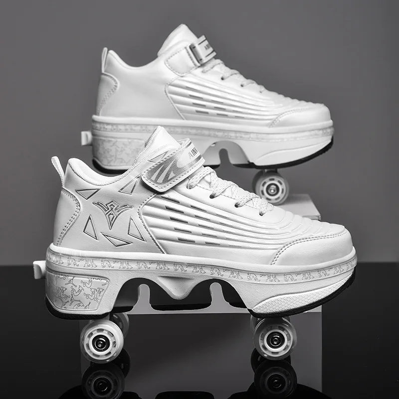 Casual Sneakers Walk Roller Skates Deform Runaway Four Wheel Skates for Adult Men Women Unisex Child Deform Wheel Parkour Shoes