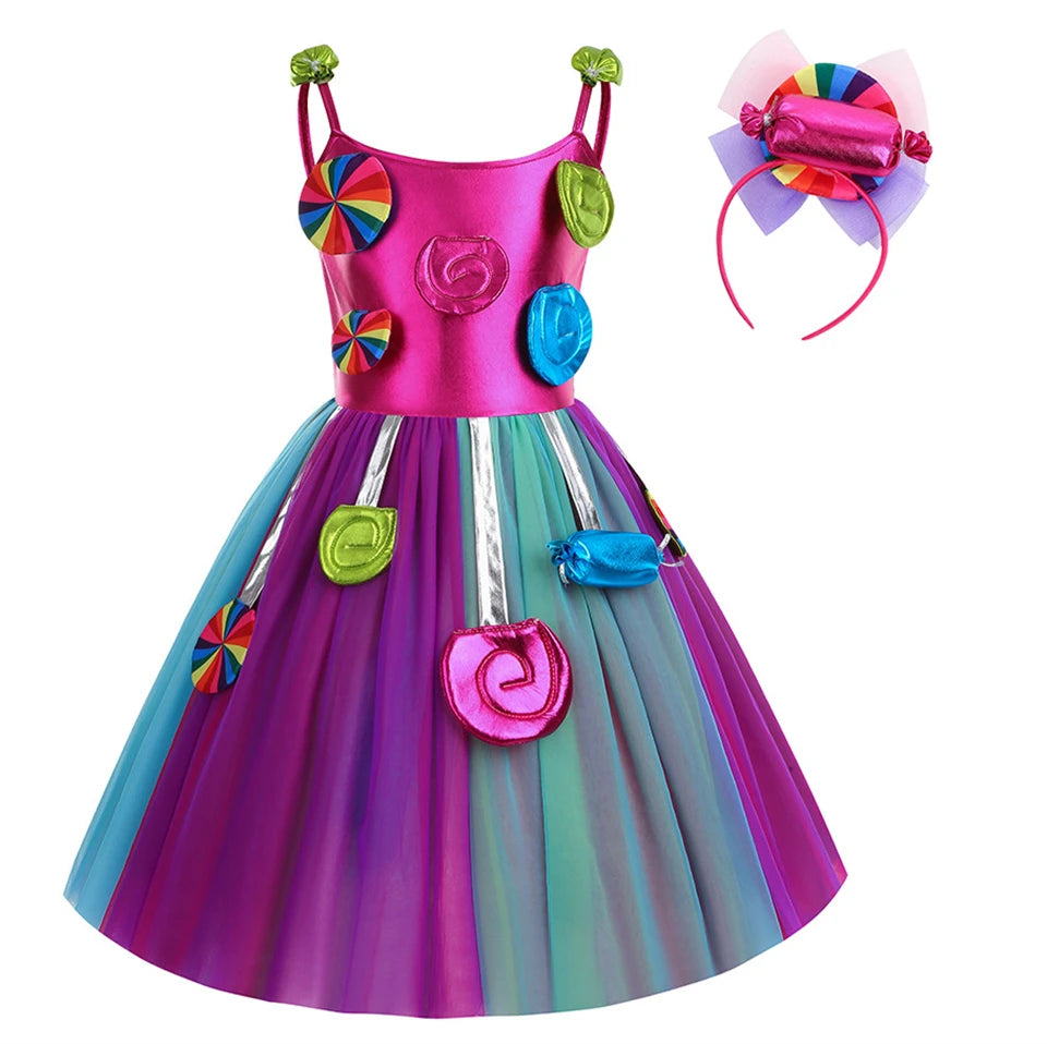 Fairy Angel Colorful Candy Princess Dress for Girls Halloween Kids