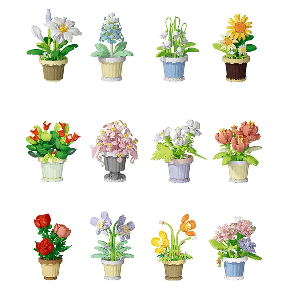 Flower with Pot Micro Building Blocks Toys - Intricate Floral Details