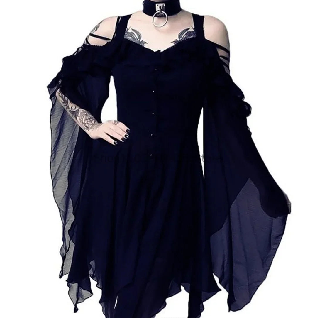 Retro Evening Dress Gothic Rave Party Halloween Carnival Pirate Vampire Witch Horror Costume