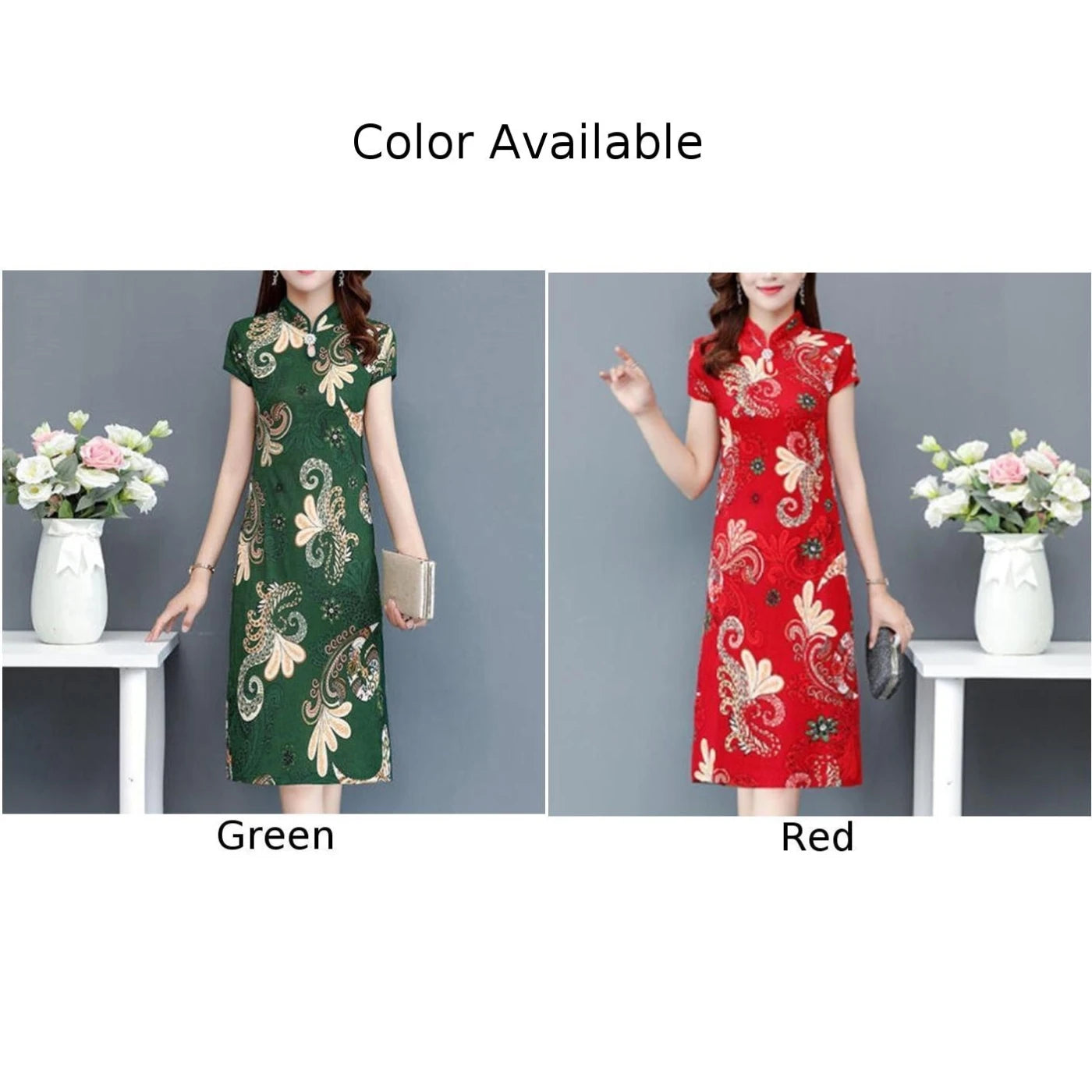 Chinese National Cheongsam Chinese National Style Floral Print Stand Collar Women's Dress