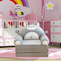 Foldable Kid Sofa Backrest Armchair Cover Plush Cute Cartoon Children Lazy Sofa