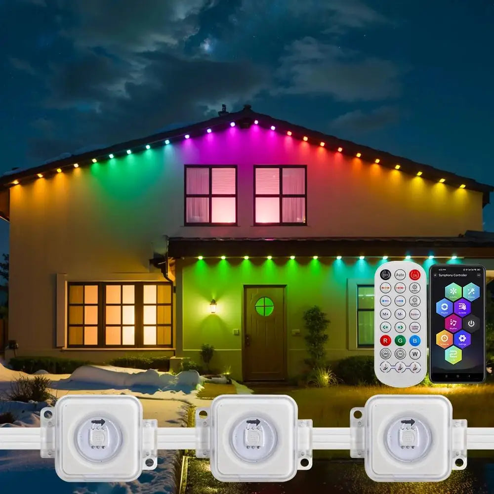 30M Outdoor Eaves LED Light String APP Bluetooth RGB Light Strip Waterproof DIY Scene Color Full House Party Wedding Lighting