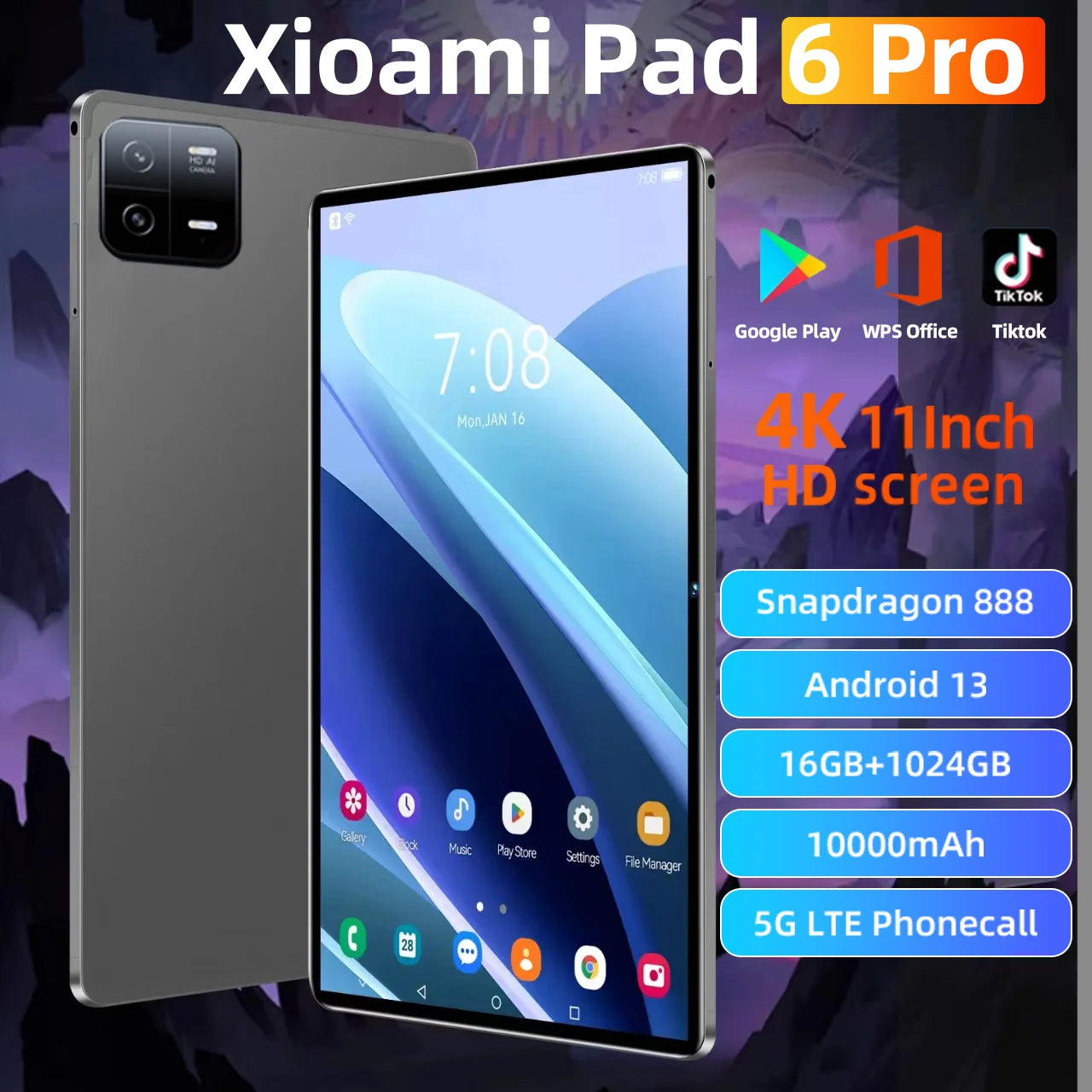 2024 Original Global Version Tablets Android 13 Pad 6 Pro Snapdragon 888 Tablet PC 16GB+1024GB And 5G Dual SIM Card HD 4K Mi Tab