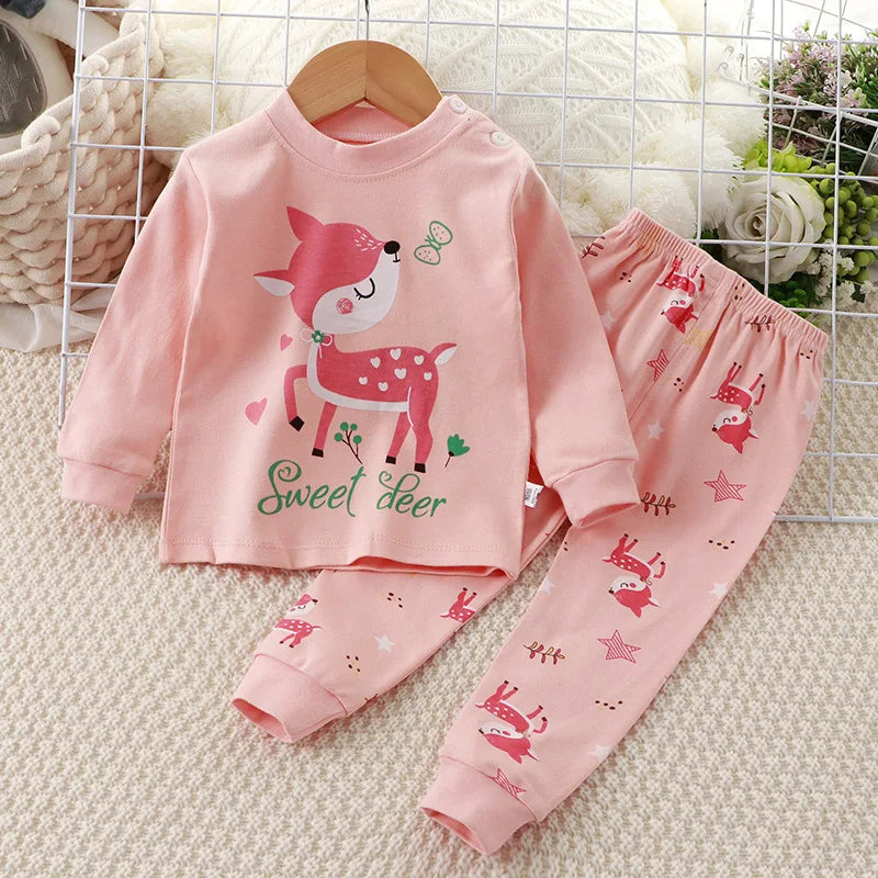 Newborn Kids Boys Girls Pajama Sets Cartoon Casual Long Sleeve Cute T-Shirt Tops with Pants Toddler Baby Autumn Sleeping Clothes