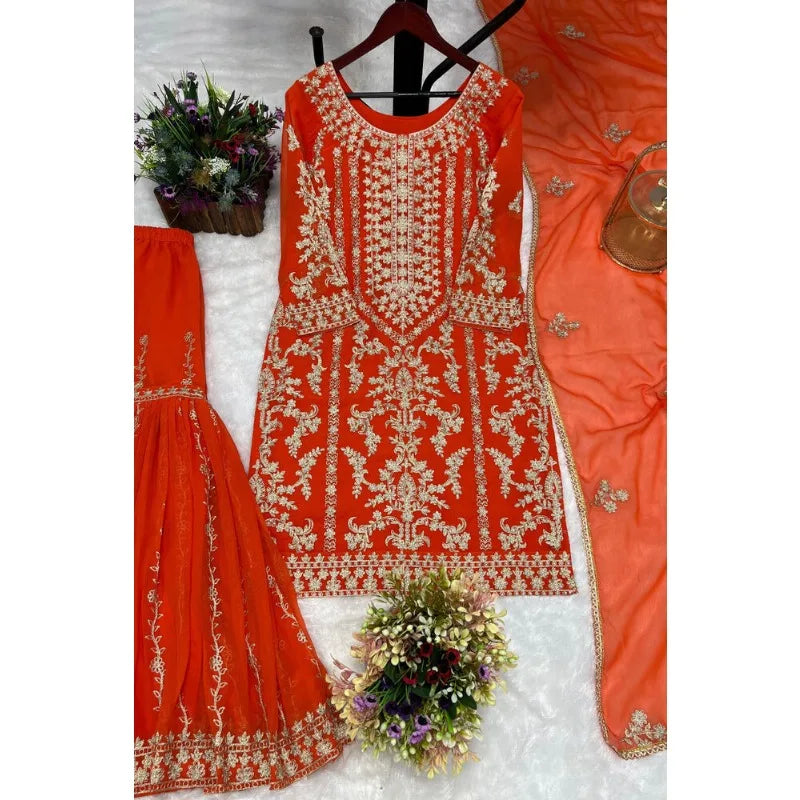 Orange Salwar Kameez Pakistan Indian Wedding Party Dress Polaroid Suit Salad