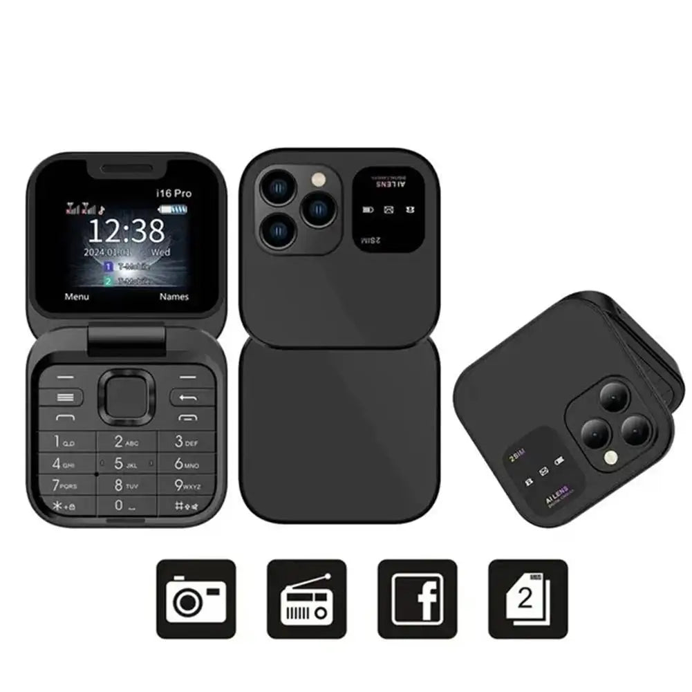 Mini 2SIM Foldable Cell Phone Magic Voice Blacklist FM Radio Multi-Language Support Speed Dial Vibration Small Display Phone