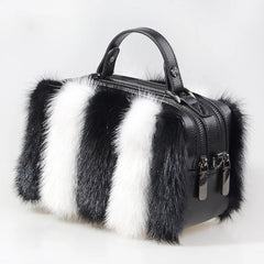 Fur Bag Women Shoulder Bag Double Zipper Square Leisure Real Fur Bag Ladies Bags