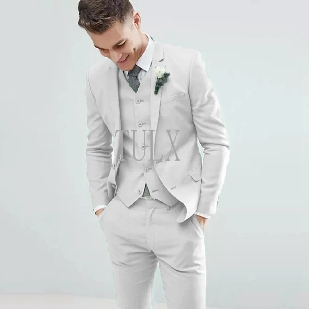 Light Green Men Suits Wedding Tuxedos Notched Lapel Fashion Groom Formal Wear Slim Fit Blazer Jacket+Pant+Vest Costume Homme