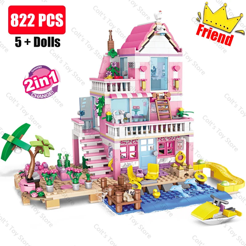 Hot Friends City House Summer Holiday Seaside Villa Apartment Building Blocks Sets Figures DIY Toys for Kid Girls Christmas Gift