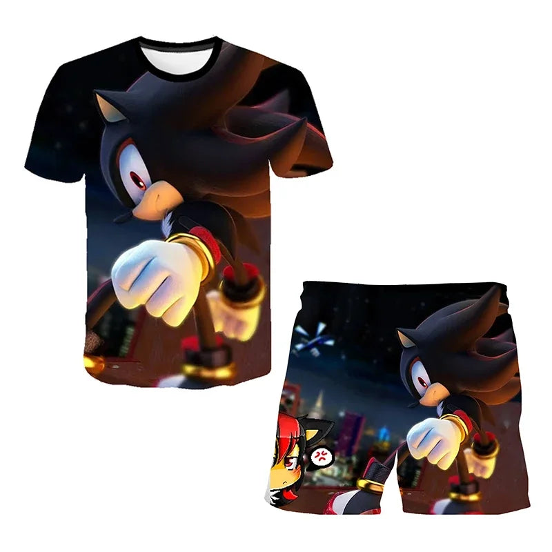 T Shirt suit Summer boys and girls sonic 3d Print Children Short-sleeved T-shirts Pattern suit