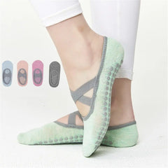 Women Yoga Socks Silicone Sole Anti Slip Pilates Socks Sticky Bottom Workout Grip Socks with Ballet Cross