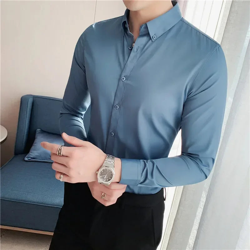 Shirts For Men Clothing Slim Fit Casual Formal Men's Social Shirts Work Wear