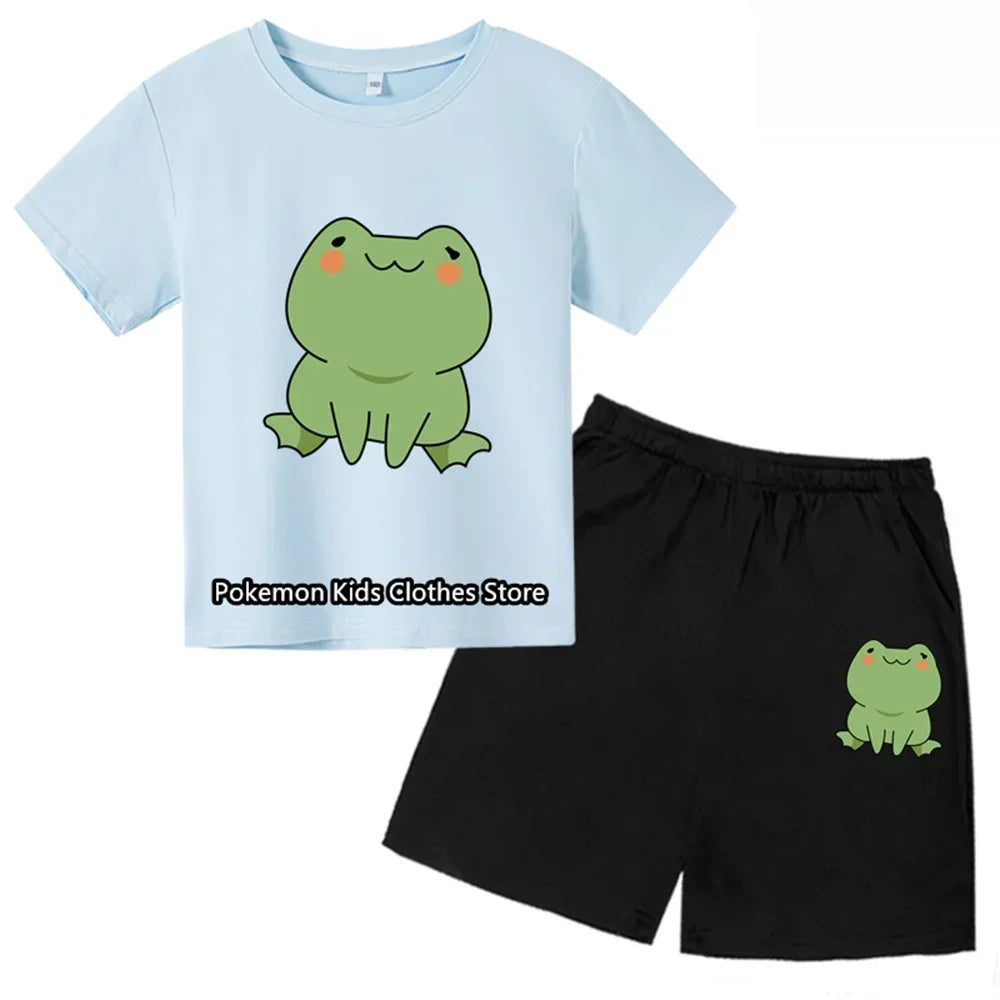 Cartoon Frog Tshirt Set Kids T-shirt Clothes Harajuku Boy Girls Tshirt Hip Hop Top