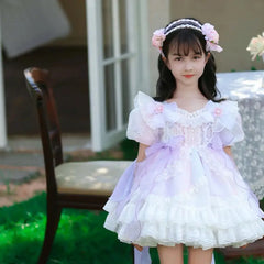 Summer Children‘s Spanish Lolita Princess Ball Gown Lace Bow Mesh Design Birthday Party Girls Dresses A3871