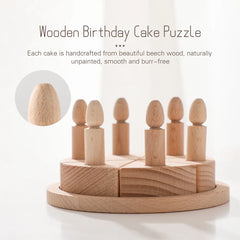 Wooden Block Toy Wooden Birthday Cake with Wooden Candles Educational Play Kids
