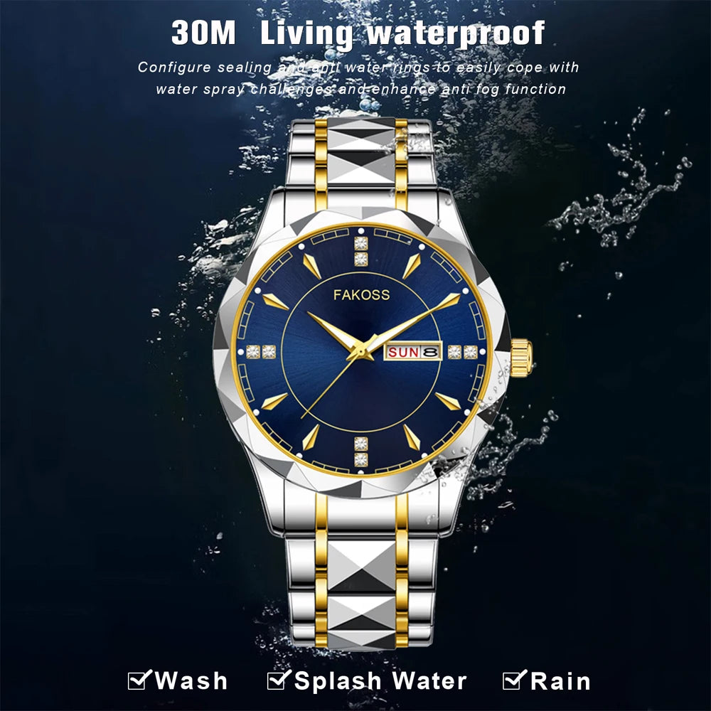 Men Quartz Watch Waterproof Date Week Luminous Watch Stainless Steel Men's Watches Male Clock Sports Reloj Hombre