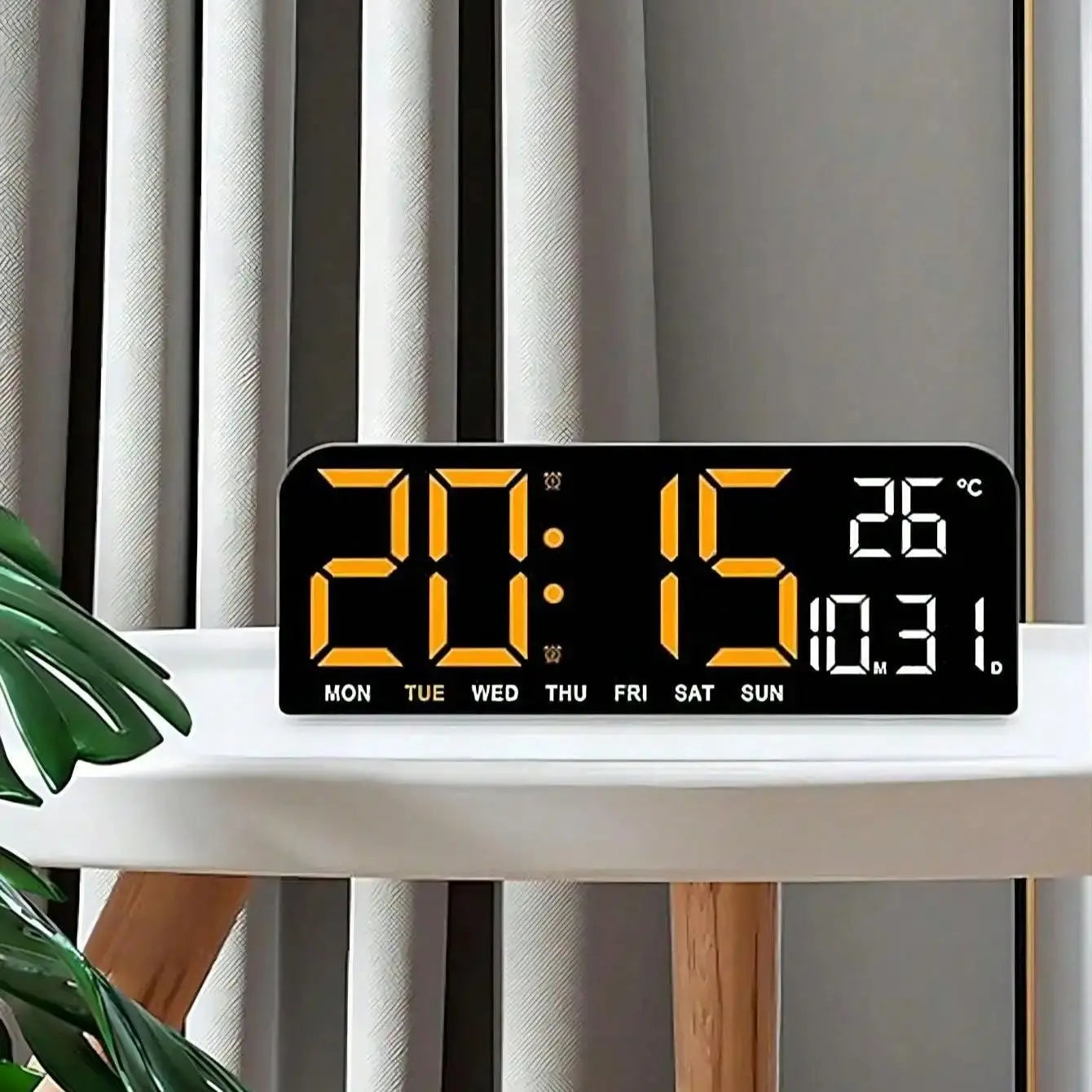 Large Screen LED Digital Bedside Alarm Clock With Temperature Calendar Electronic Table Date Display