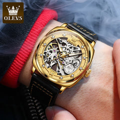 OLEVS Top Luxury Automatic Mechanical Watch Business Leather Strap Waterproof Luminous Watch