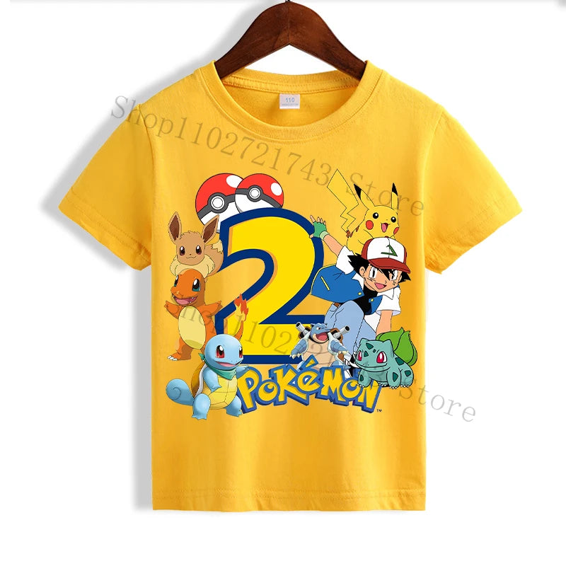 Pokemon Pikachu Yellow T-shirts for Children Anime Short Sleeved Shirt Boys Girls