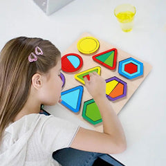 Wooden Montessori Geometric Shape Pegged Puzzle Block