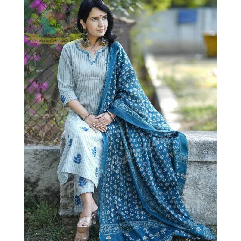 Women Party Wear Kurti Palazzo With Dupatta Set Indian Salwar Kameez Suit Kurta