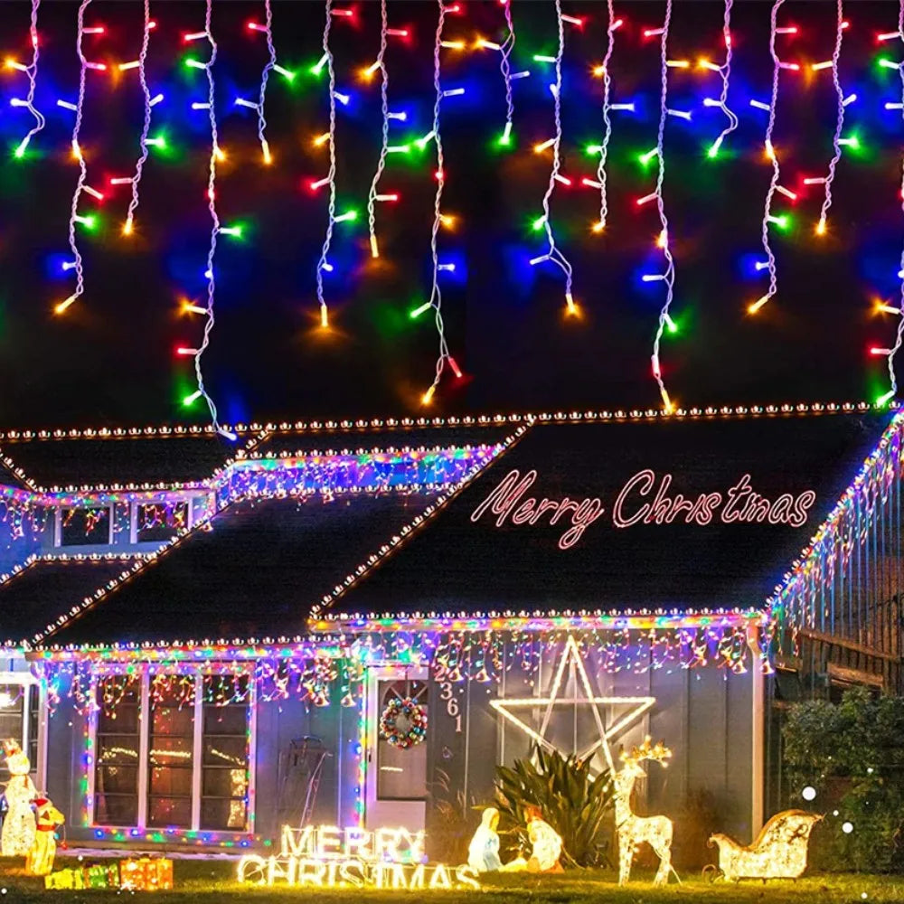 5M Waterproof Outdoor Christmas Light Droop 0.4-0.6m Led Curtain Icicle String Lights Garden Mall Eaves Decorative Lights