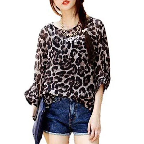 Women New Striped Print Summer Tops Tees Batwing Sleeve Casual Chiffon Blouses