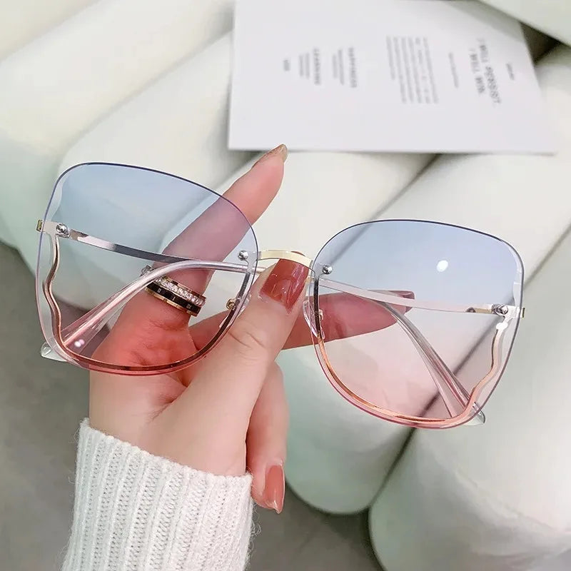 Square Sunglasses Woman Fashion Rimless Gradient Sun Glasses