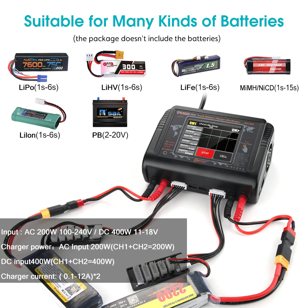 Battery Charger DC 400W AC 200W 12Ax2 RC LiFe Li-lon NiCd NiMh Pb Battery Charger for RC Models Toys