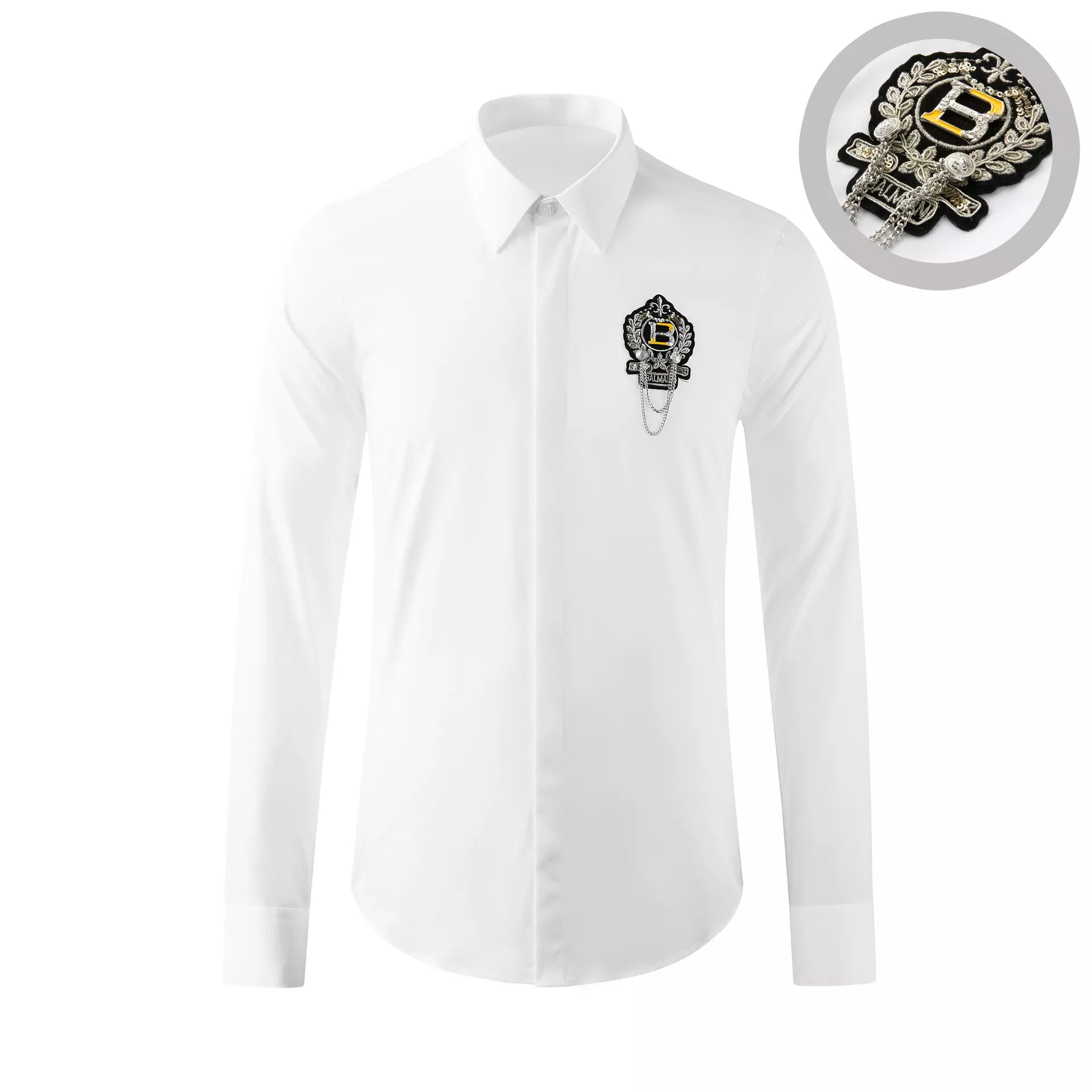 Luxury Handmade Badge Men's Shirt Long Sleeve