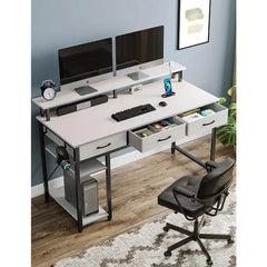 Computer Desk with Power Outlets & LED Light, 47 inch Home Office Desk