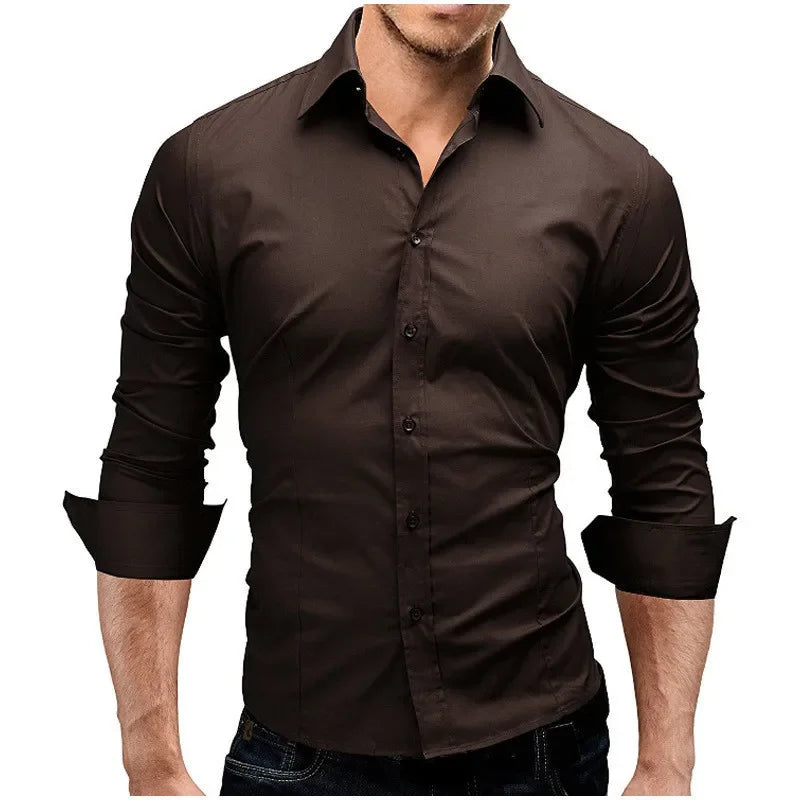 Men's Fashionable Casual Solid Color Shirt 2023 New Style Slim Fit Long Sleeve Trendy Business Wear Shirt For Men