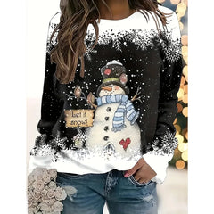 Christmas Women's Long Sleeve Tops Fashionable 3d Snowman Printed Loose Pullovers