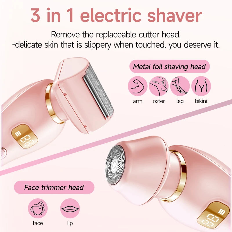 3 In 1 Electric Shaver Razors For Women, Painless Hair Removal At Home, Bikini Trimmer For Pubic Hair, Wet & Dry Electric Shaver