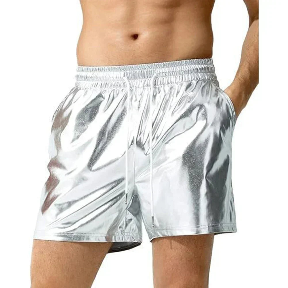 Mens Wet Look Shinny Glossy Trunks Sports Bodybuilding Shorts Beach Fitness GYM Short Pants Casual Bright