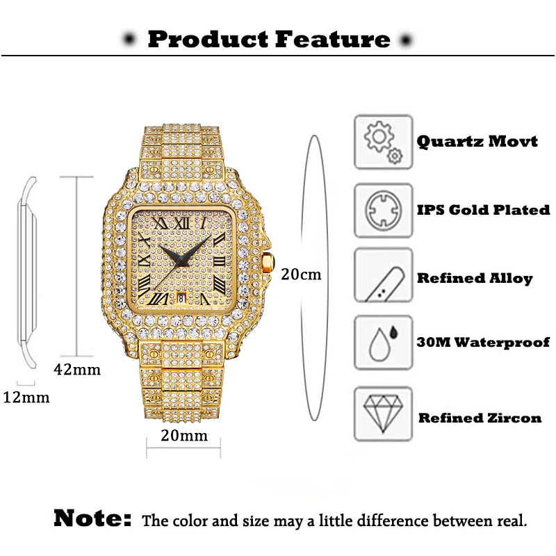 Men Big Watch Luxury Brand Full Diamond Street Hip Hop Style Quartz Watches