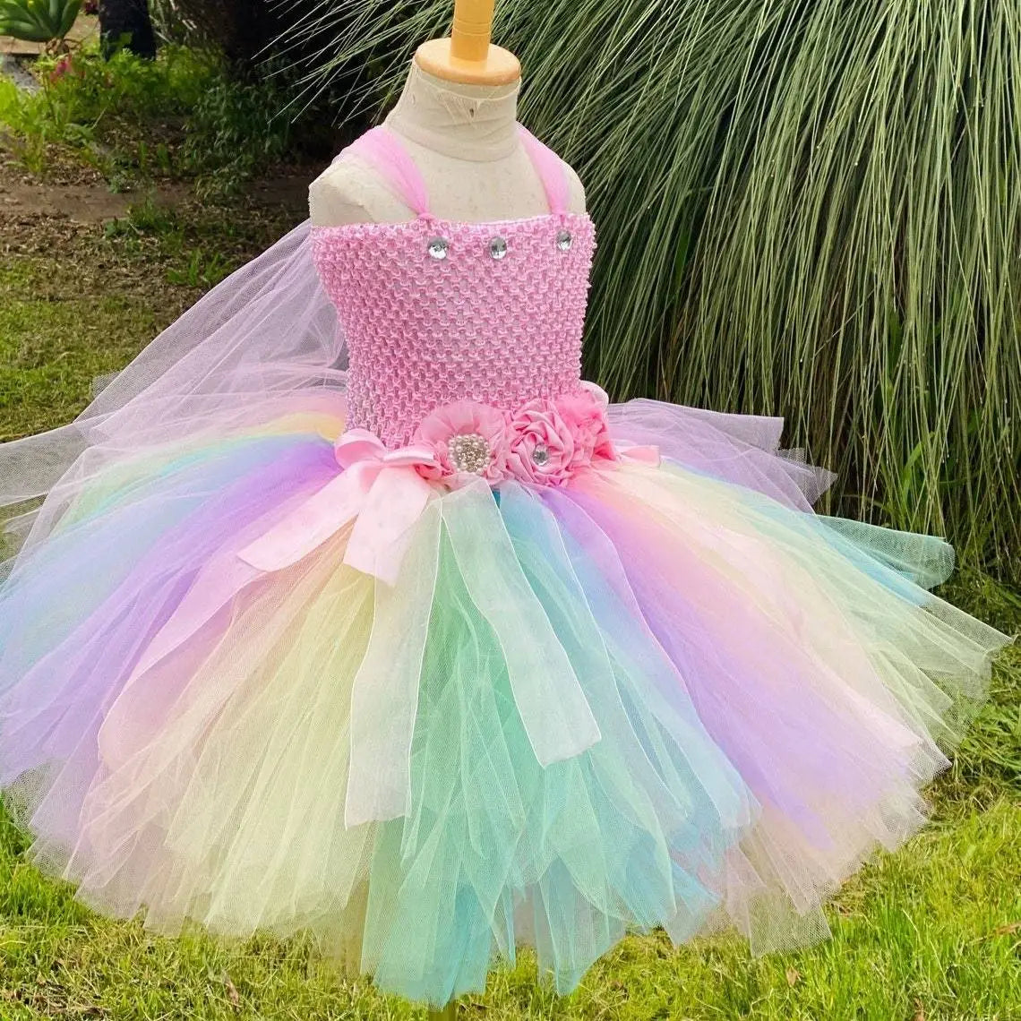 Girls Pastel Butterfly Fairy Dress Kids Flower Tutu Dresses