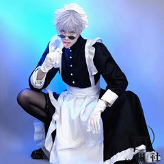 Anime Jujutsu Kaisen Gojo Satoru Men's Maid Dress Anime Cosplay Restaurant Long Style Apron Dresses Black White Long Skirt