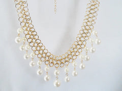 3R layer Water Wave Bib Chunky Choker Chain 8 Letter Pearl Statement Necklace