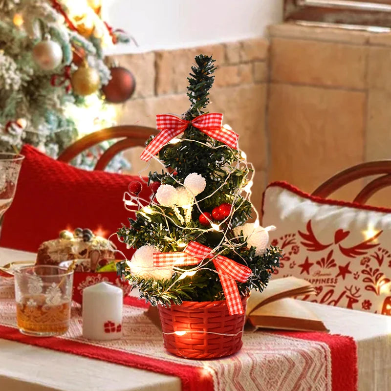 Christmas Tree Table Ornament with LED Light Balls 2023 Christmas Decoration for Home 2024 New Year Gift Mini