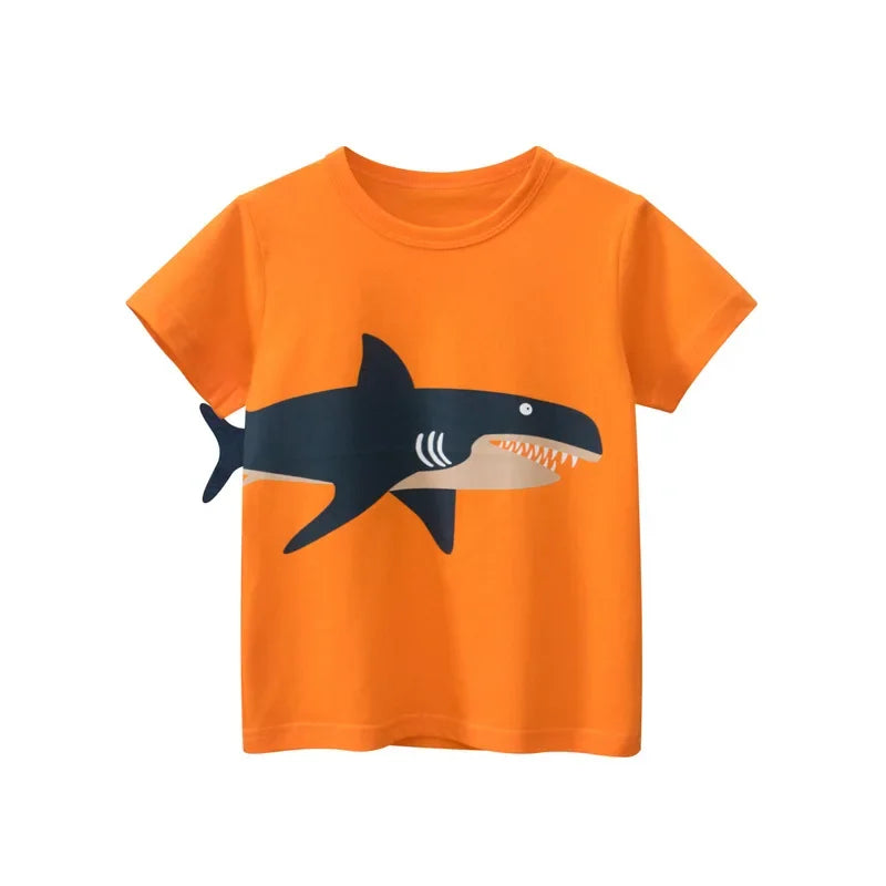 Summer Clothing Cartoon Shark Print T Shirt Boys & Girls T-Shirt Children Short Sleeve Cotton Tops Kids Clothes