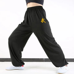 Thickened Plush Tai Chi Pants Embroidered Martial Arts Training Pants Lantern Taekwondo Karate Judo Kung Fu Trouser Winter